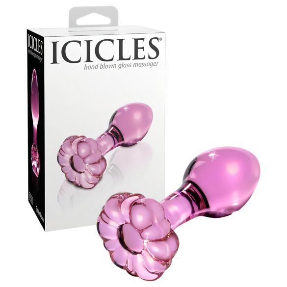 Icicles No. 48 - różowy szklany kwiatowy korek analny