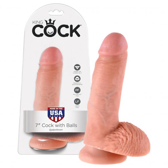 Dildo z jądrami King Cock 7 (18 cm) - naturalne 