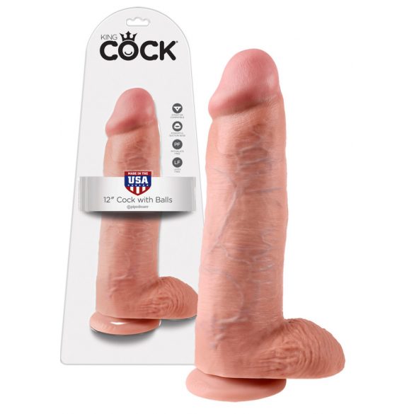 King Cock 12 jąder duże dildo (30 cm) - naturalne 