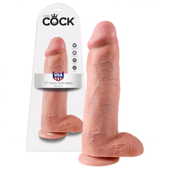 Król Cock 12 z jądrami duży dildo (30 cm) - naturalny