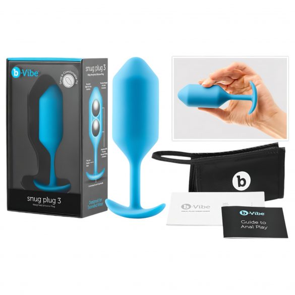 b-vibe Snug Plug 3 - dildo analne z podwójną kulką (180g) - niebieski 