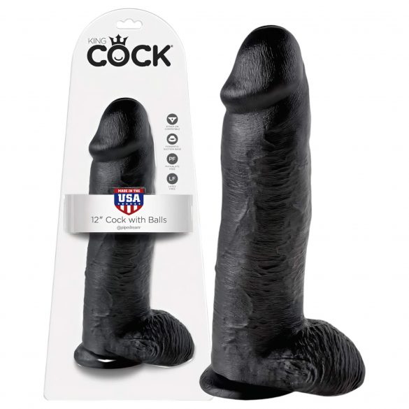 King Cock 12 Realistyczny Duży Czarne Dildo z Jądrami (30 cm)