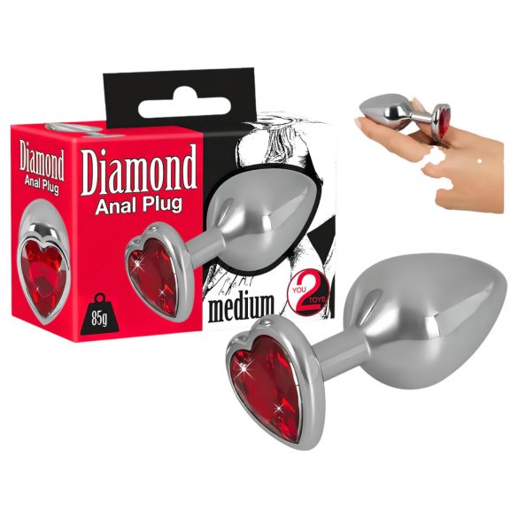 You2Toys - Diamond - 85g aluminiowy korek analny (srebrno-czerwony)