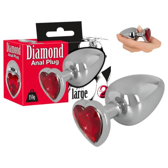 You2Toys - Diamond - 159g aluminiowy korek analny (srebrno-czerwony)