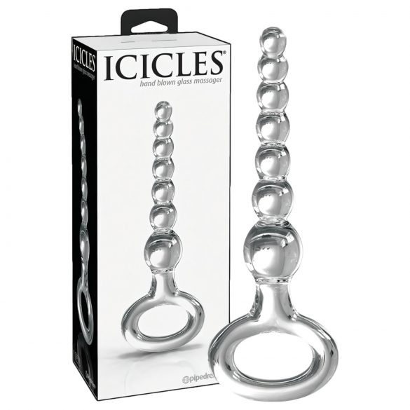 Icicles No. 67 - szklany dildo z kulkami i uchwytem (przezroczysty)