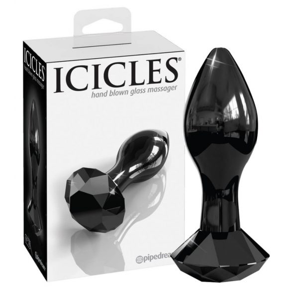 Icicles No. 78 - szklane dildo analne w kształcie stożka (czarne) 