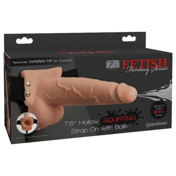 Fetish Strap-On 7,5 - przypinany, pusty, tryskający dildo (naturalny)