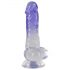 Crystal Clear - dildo z jądrami na podstawce - 19,5 cm (przezroczysto-fioletowy)