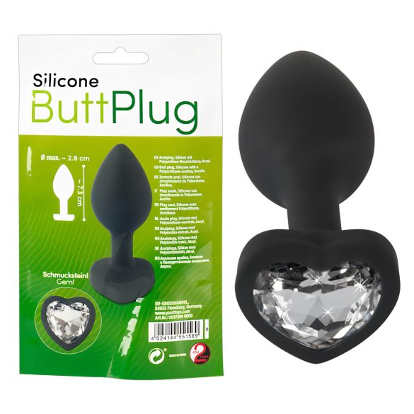 You2Toys Butt Plug - czarny analny plug z białym kamieniem