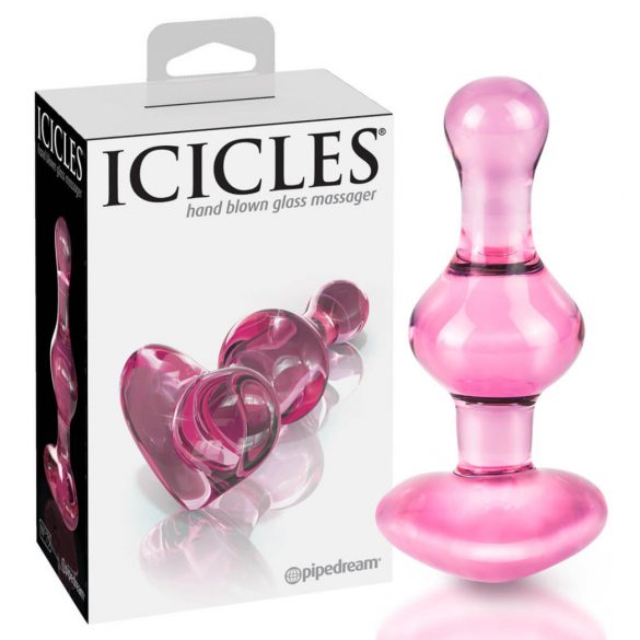 Icicles No. 75 - szklane dildo analne w kształcie serca (różowe) 