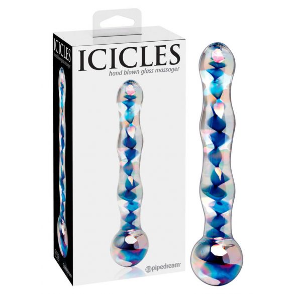 Icicles No. 08 - faliste, podwójnie zakończone, szklane dildo (przezroczysto-niebieskie) 