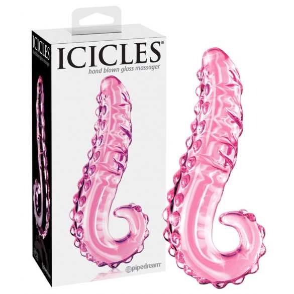 Icicles No. 24 - szklane dildo z prążkowanym językiem (różowe) 