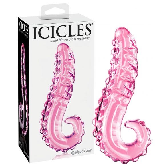 Icicles No. 24 - żebrowane szklane dildo językowe (różowe)