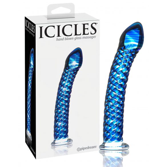 Icicles No. 29 - spiralne szklane dildo z penisem (niebieskie) 