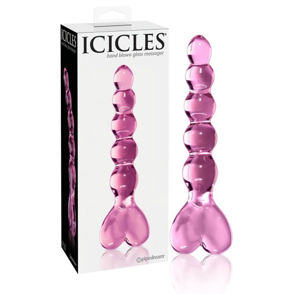 Icicles No. 43 - perłowy, ozdobiony sercem szklany dildo (różowy)