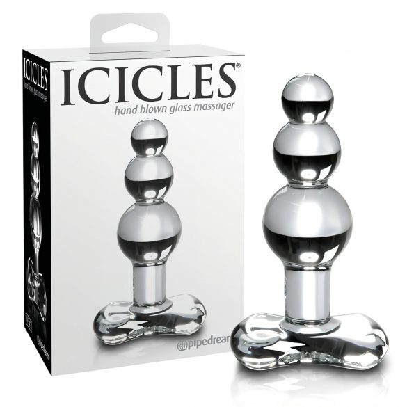 Icicles No. 47 - szklane dildo analne z potrójnymi koralikami (półprzezroczyste) 