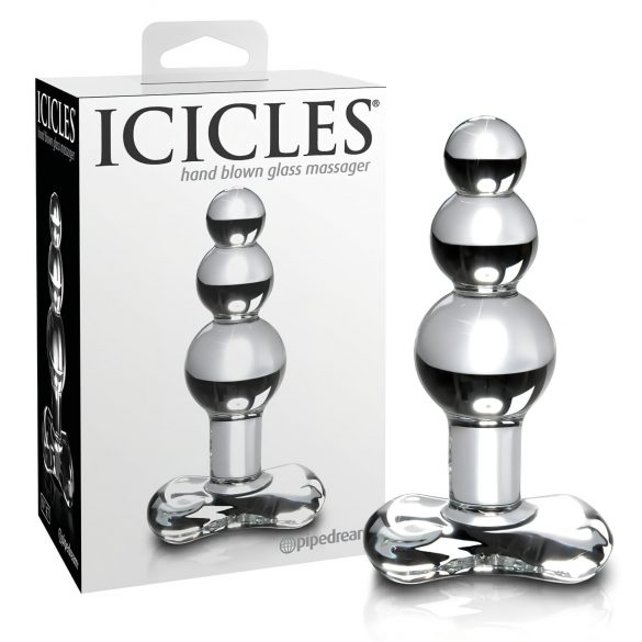 Icicles No. 47 - potrójny koralikowy, szklany dildo analny (przezroczysty)