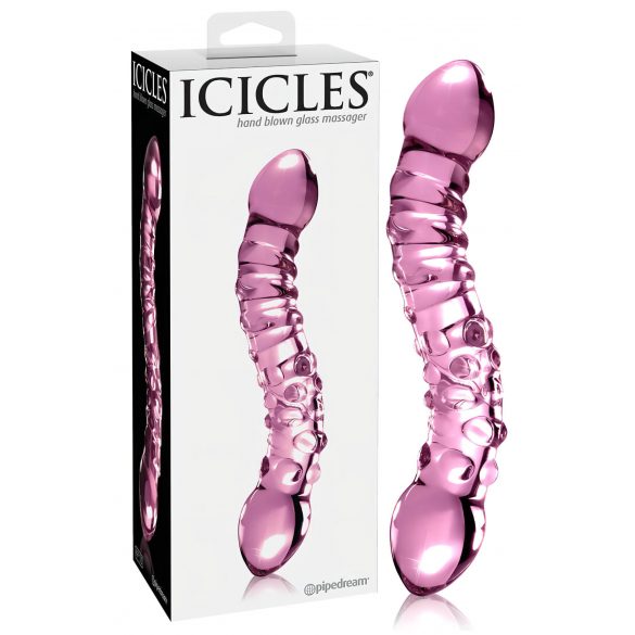 Icicles No. 55 - szklany dildo z podwójną końcówką i punktem G (różowy) 