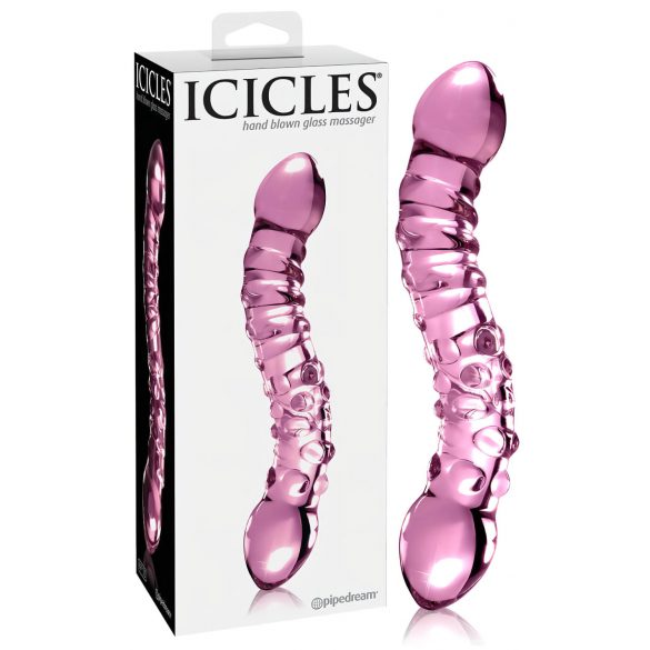 Icicles No. 55 - dwustronny, szklany dildo do punktu G (różowy)