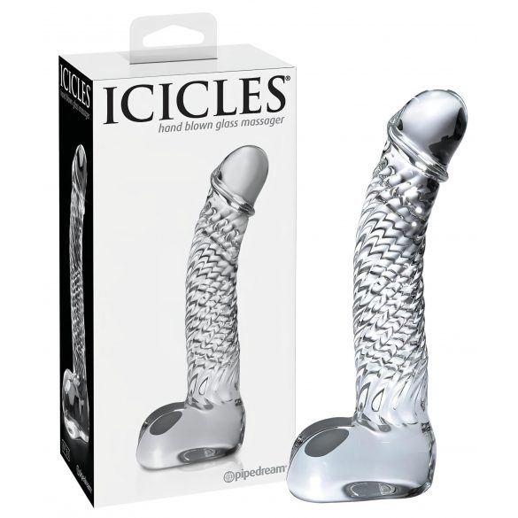 Icicles No. 61 - szklane dildo z jądrami i penisem (półprzezroczyste) 