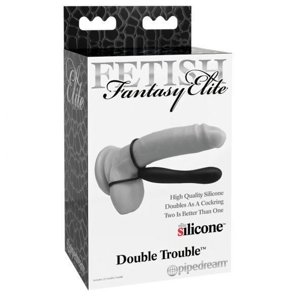 Fetish Double Trouble - uprząż i pierścień na penisa z analnym dildo (czarny)