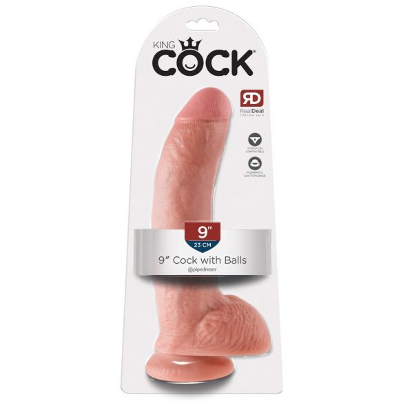 King Cock 9 - duże dildo z zaciskiem na jądra (23 cm) - naturalne 