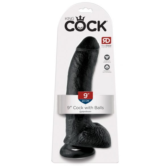 King Cock 9 - duże dildo z zaciskiem na jądra (23 cm) - czarny 