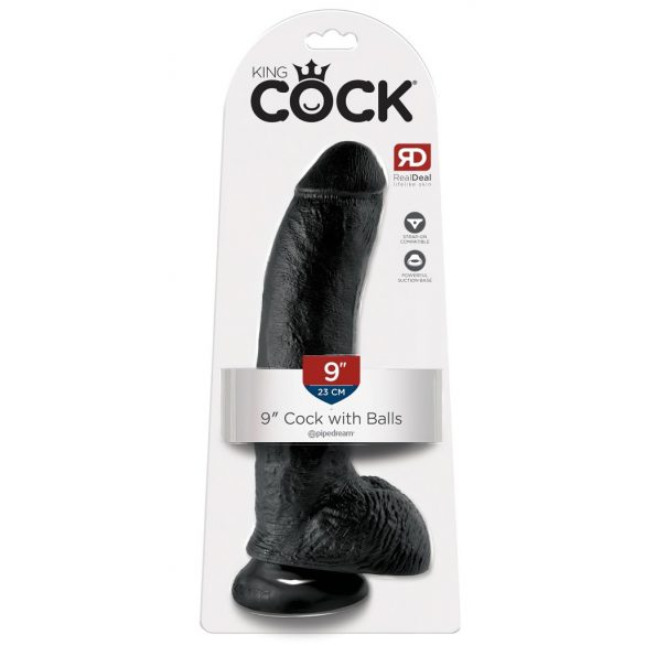 King Cock 9 - duży dildo z przyssawką i jądrami (23cm) - czarny