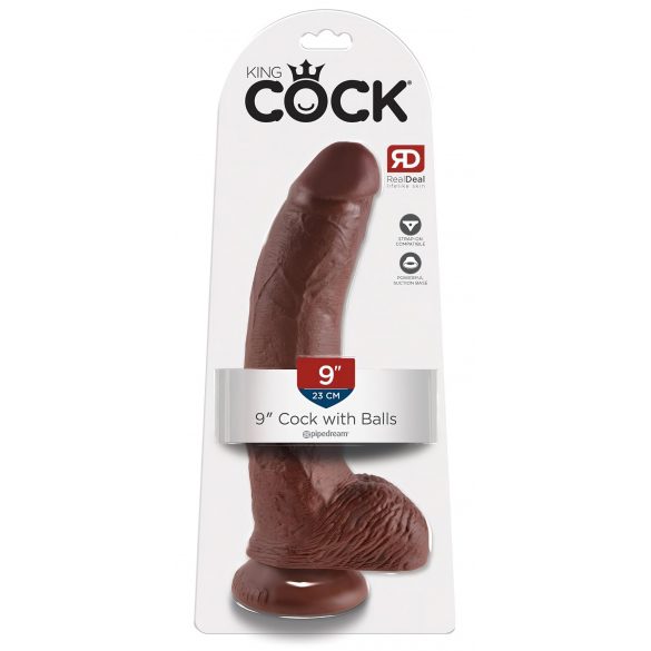 King Cock 9 - duże dildo z zaciskiem na jądra (23 cm) - brązowy 