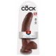 King Cock 9 - duże dildo z zaciskiem na jądra (23 cm) - brązowy 