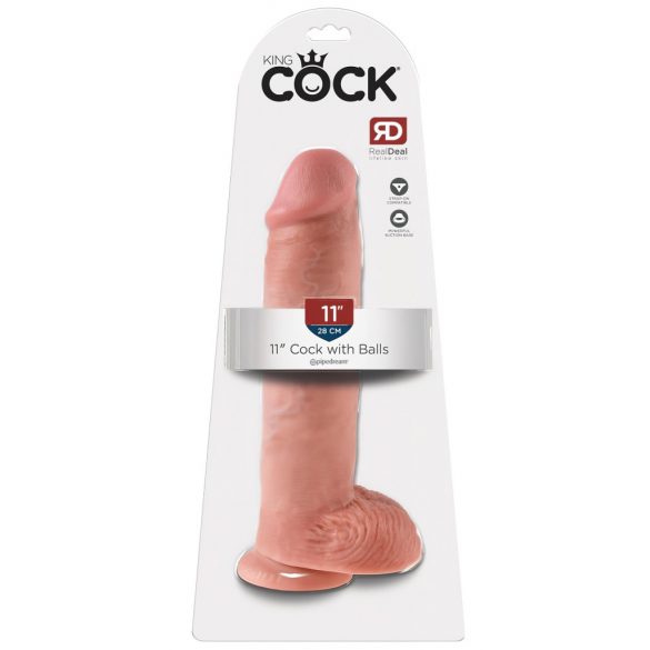 King Cock 11 - przyssawkowy, z jądrami dildo (28 cm) - naturalny