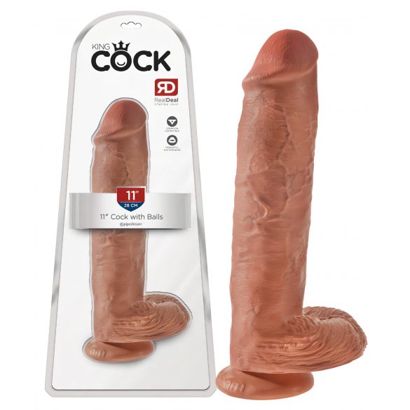 King Cock 11 - przyssawkowy dildo z jądrami (28cm) - ciemny naturalny