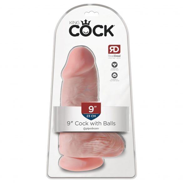 King Cock 9 Chubby - dildo z przyssawką i jądrami (23 cm) - naturalny kolor