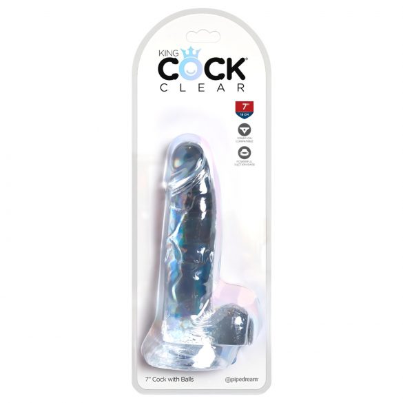 King Cock Clear 7 - przyssawkowy, żylasty dildo z jądrami (18 cm)