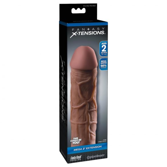 X-TENSION Mega 2 - realistyczna nakładka na penisa (20,3 cm) - ciemny naturalny 