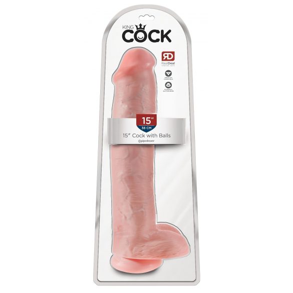 King Cock 15 - dildo z przyssawką i jądrami (38 cm) - naturalny