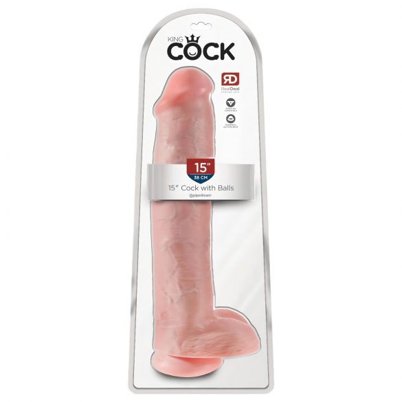 Król Kutas 15 - przyssawkowy, z jądrami dildo (38cm) - naturalny