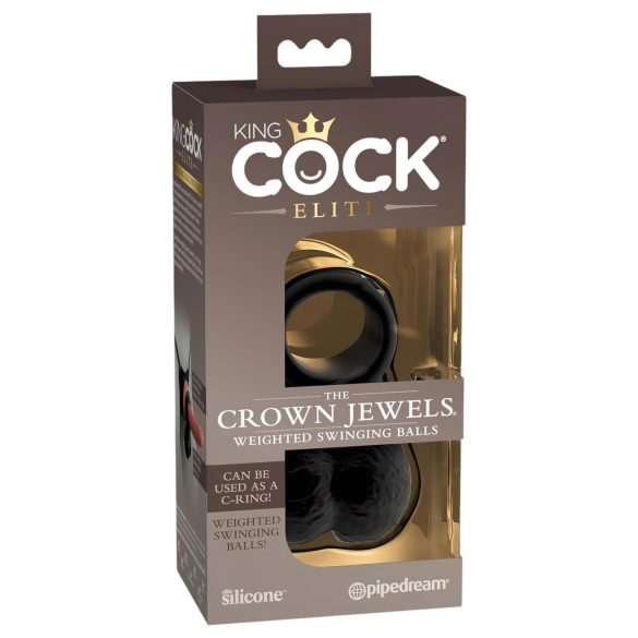 / King Cock Elite Crown Jewels - zwisające jądra, nakładka na penisa (czarna)