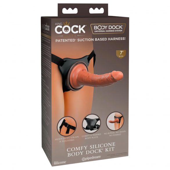 King Cock Elite Comfy - dildo na pasku z uprzężą (ciemny naturalny) 