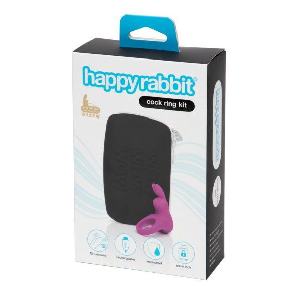 Happyrabbit Cock Kit - wibrujący pierścień na kutasa z torbą do przechowywania (fioletowy) 