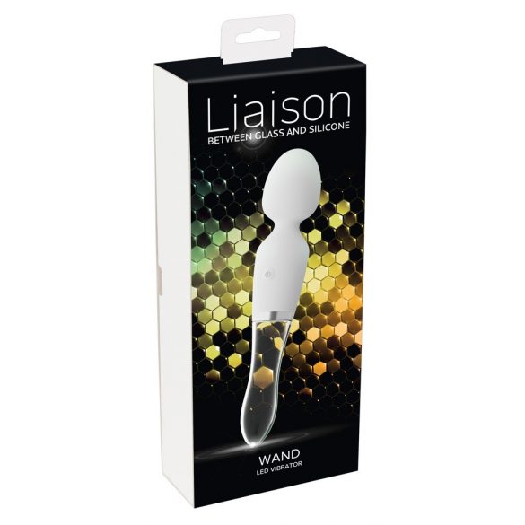 Liaison Wand - ładowalny wibrator LED ze szkła silikonowego (przezroczysto-biały) 