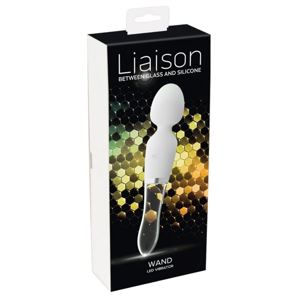 Liaison Wand - akumulatorowy, silikonowo-szklany wibrator LED (przezroczysto-biały)