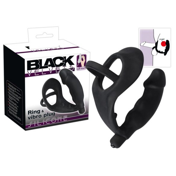 Black Velvet - Wibrator z pierścieniem na penisa i jądra (czarny)