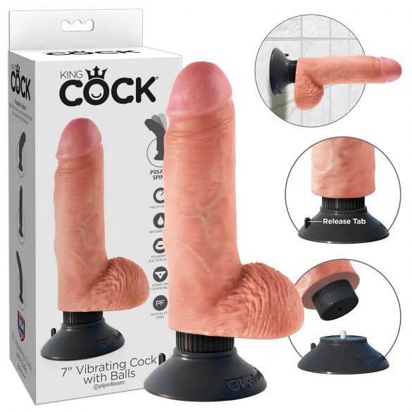 Król Cock 7 elastyczny, z jądrami, na przyssawce wibrator (18 cm) - naturalny