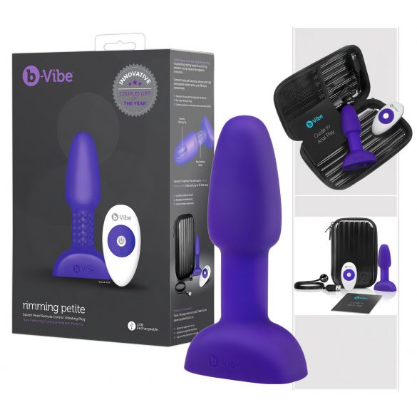 b-Vibe Rimming - obrotowy wibrujący korek analny z koralikami (fioletowy)