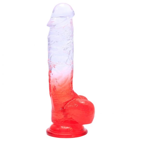 Sunfo – przyssawkowy, realistyczny dildo z jądrami – 21 cm (przezroczysto-czerwony)