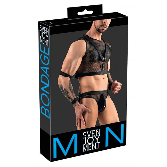 Svenjoyment Bondage - zestaw męski neck top i jock bottom (czarny) 