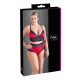 Cottelli Plus Size - koronkowy satynowy biustonosz (czarno-czerwony) 