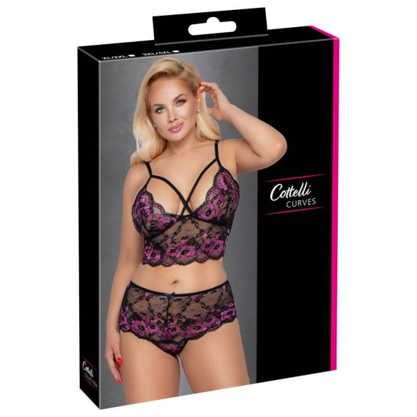 Cottelli Plus Size - Kwiatowy biustonosz (czarno-fioletowy) 