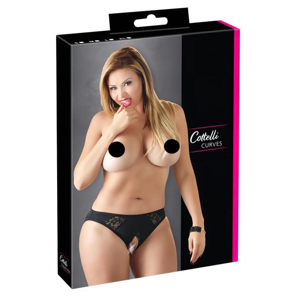 Cottelli Plus Size - koronkowe, otwarte majtki (czarne)